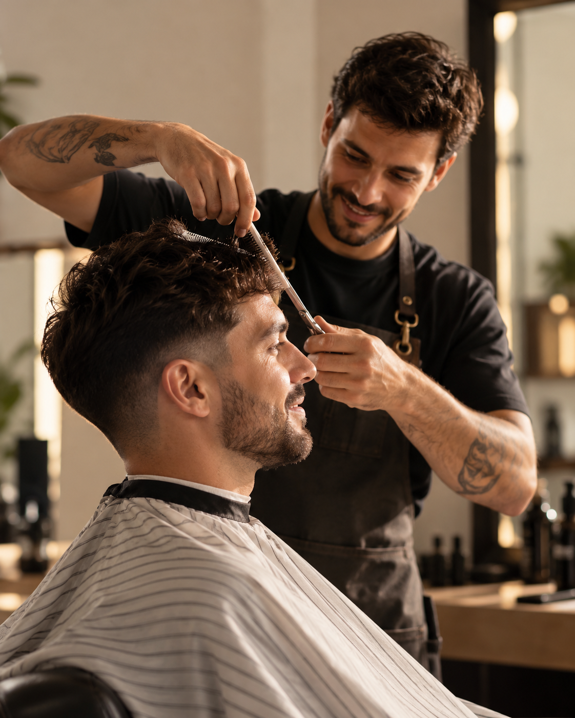 Peluquero trabajando con una clienta